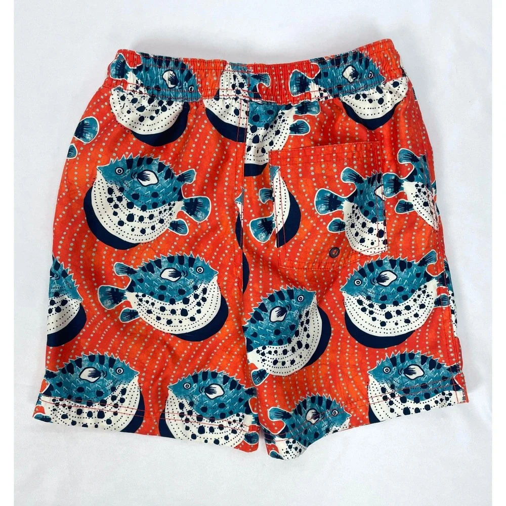 Tea Collection Boy Size 7 Swim Trunks Shorts Orange Puffer Fish 5